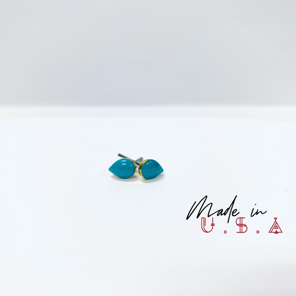 Petite Petal Gold Back Earrings - Teal